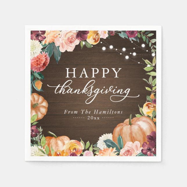 Rustik Höst Blommig Thanksgiving Middag Pappersservett (Framsidan)