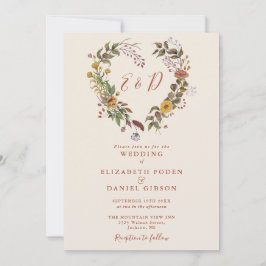 Rustik höst blomster QR-kod bröllop Inbjudningar