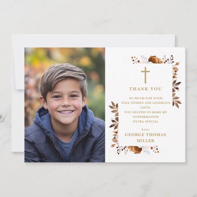 Rustik höst boho elegant blomsterfotobekräftelse tack kort (Framsida)