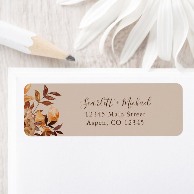 Rustik Höst Bröllop Returadress Etikett (Rustic Fall Floral Wedding Return Address Label by Painted Paperie
)