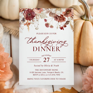 Rustik Höst Burgundy Blommig Thanksgiving Middag Inbjudningar