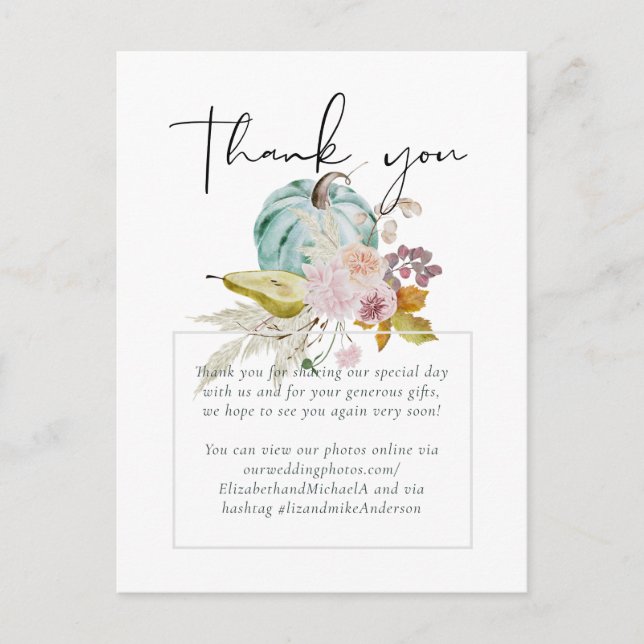 Rustik Höst Fall Pumpa Fikon Blommor Bröllop Vykort (Framsida)