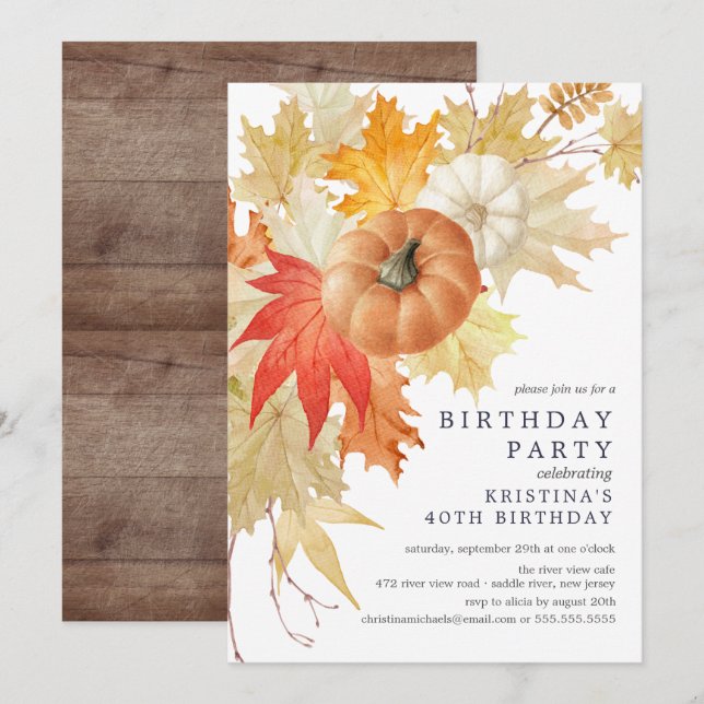 Rustik höst födelsedagsinbjudan inbjudningar (Fram/baksida)