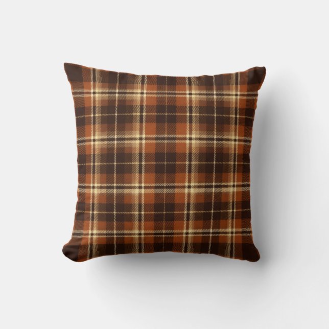 Rustik Höst Höst Tweed Rutigt Orange & Brun Kudde (Framsida)