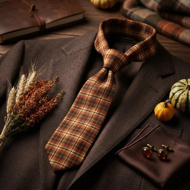 Rustik Höst Höst Tweed Rutigt Orange & Brun Slips (Skapare uppladdad)