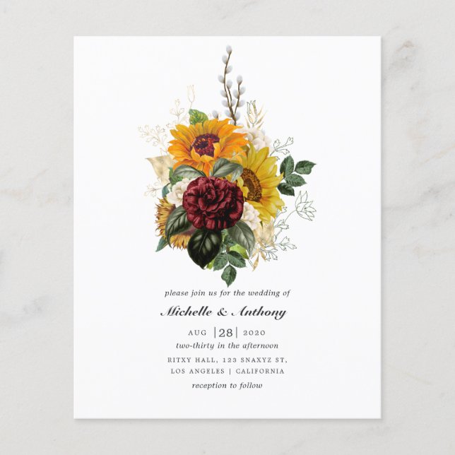 Rustik Höst - Höstblommig Bröllopsinbjudan Flygblad (Framsidan)