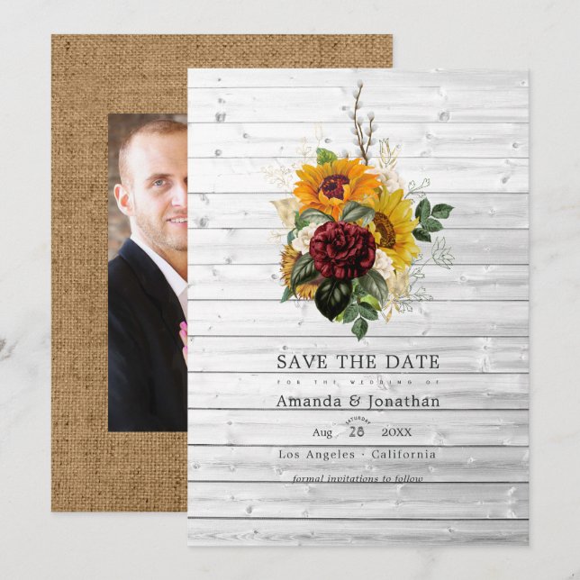 Rustik Höst - Höstens Blommor Lantlig Ladan Bröllo Spara Datumet (Fram/baksida)
