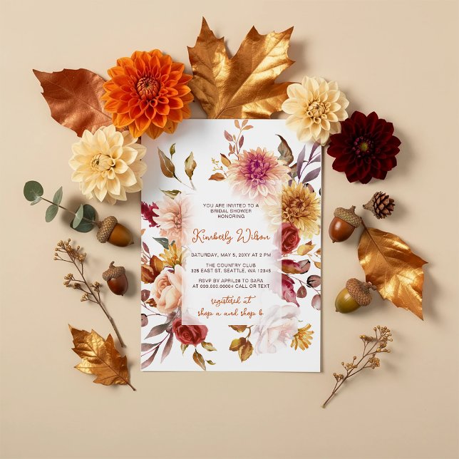 Rustik Höst i Kärlek Höst Blommig Bröllopsfest Inbjudningar (Rustic Fall in Love Fall Bridal Shower Invitation)