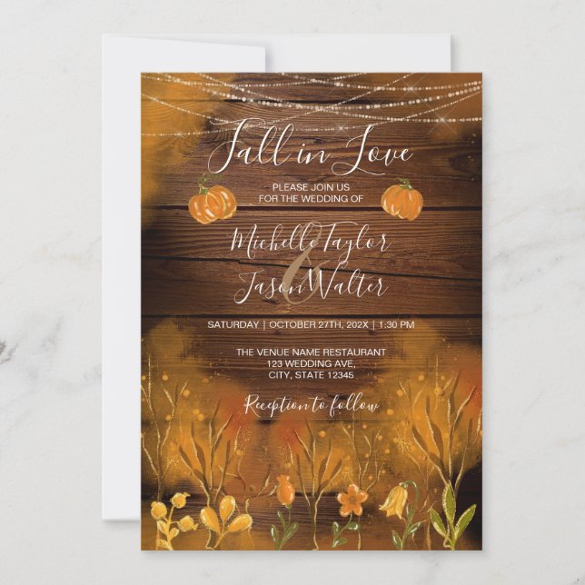 Rustik Höst i Kärlek Höst Floral Botanisk Pumpa Inbjudningar (Framsida)