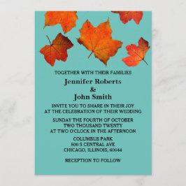 Rustik Höst löv Burnt Orange Teal Blue Bröllop Inbjudningar