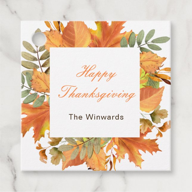 Rustik Höst Löv Fyrkantig Thanksgiving Gåvor Etiketter (Framsida)