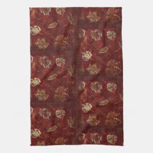 Rustik Höst löv primitiv Gingham Tile Burgundy Kökshandduk