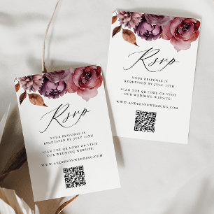 Rustik Höst Marsala Blommig QR-kod Bröllop OSA Kort