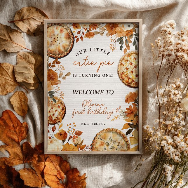 Rustik Höst Neutral Sötnos Första Födelsedag Poster (Rustic Fall Neutral Cutie Pie First Birthday Poster)