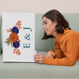 Rustik höst orange marinblå blomstervigsel gästböcker