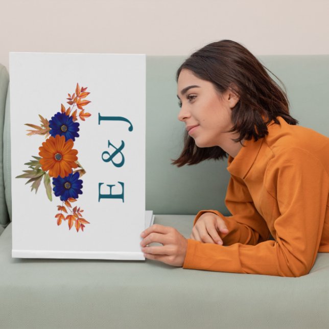 Rustik höst orange marinblå blomstervigsel gästböcker (Skapare uppladdad)