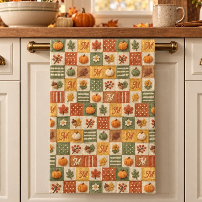 Rustik Höst Patchwork Pumpa Monogram Kökshandduk (Skapare uppladdad)