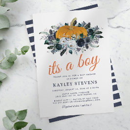 Rustik Höst Pumpa Blommig Pojke Baby Shower Inbjudningar