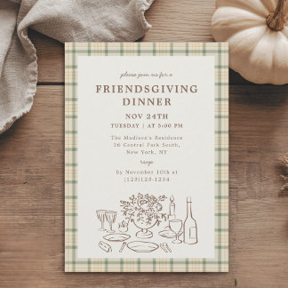 Rustik höst-rutig Friendsgiving middagsfest Inbjudningar