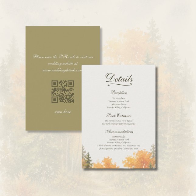 Rustik Höst Skog Tall Träd QR Kod Bröllop Tilläggskort (Fall Forest Pine Trees - QR Code - Watercolors)