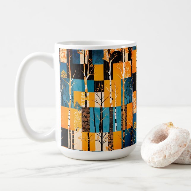 Rustik Höst Skogs Träd Lappteknik Quilt Mönster Kaffemugg (Med munk)