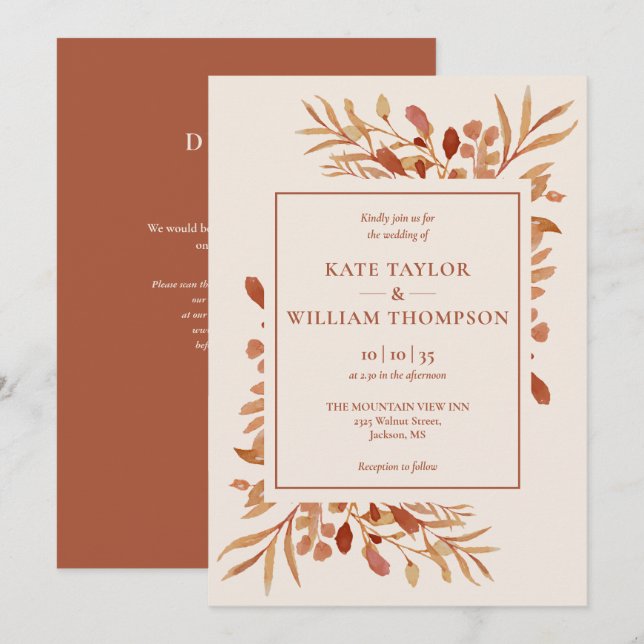 Rustik höst terrakotta QR-kod bröllop Inbjudningar (Fram/baksida)