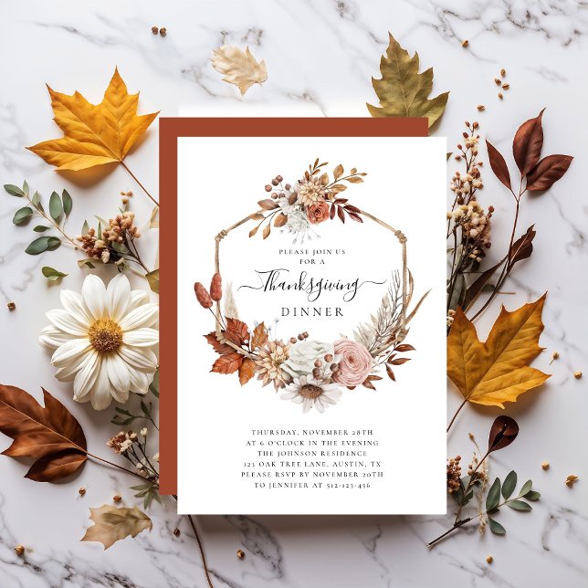 Rustik Höst Thanksgiving Middag Inbjudningar (Rustic Fall Leaves Thanksgiving Dinner Invitation)