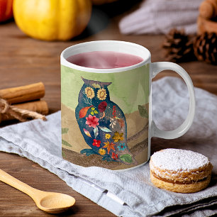 Rustik höst Uggla med blommor inspirerande Kaffemugg