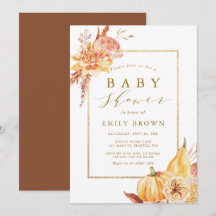Rustik höst vattenfärg blommor guld baby shower inbjudningar