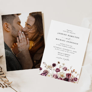Rustik höstblomma äng fotobryllop inbjudningar