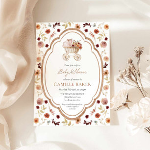 Rustik höstblomma Burgunderröd baby shower-inbjuda Inbjudningar
