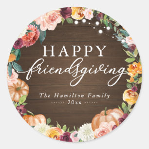 Rustik höstblomma Friendsgiving-middag Runt Klistermärke