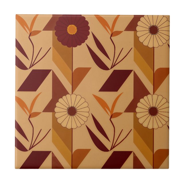 Rustik höstblomma geometriskt mönster (4) kakelplatta (Framsidan)