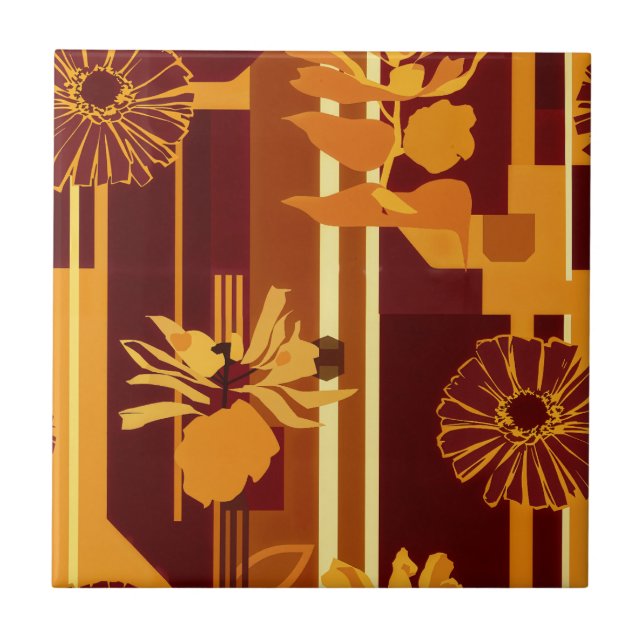 Rustik Höstblomma Geometriskt Mönster (5) Kakelplatta (Framsidan)