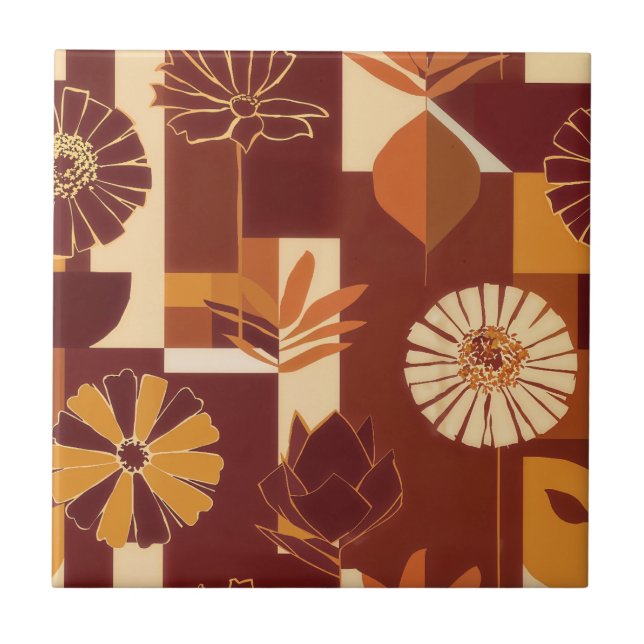 Rustik höstblomma geometriskt mönster (6) kakelplatta (Framsidan)