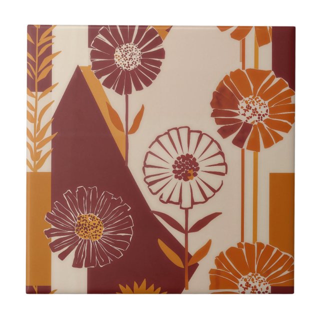 Rustik höstblomma geometriskt mönster (8) kakelplatta (Framsidan)