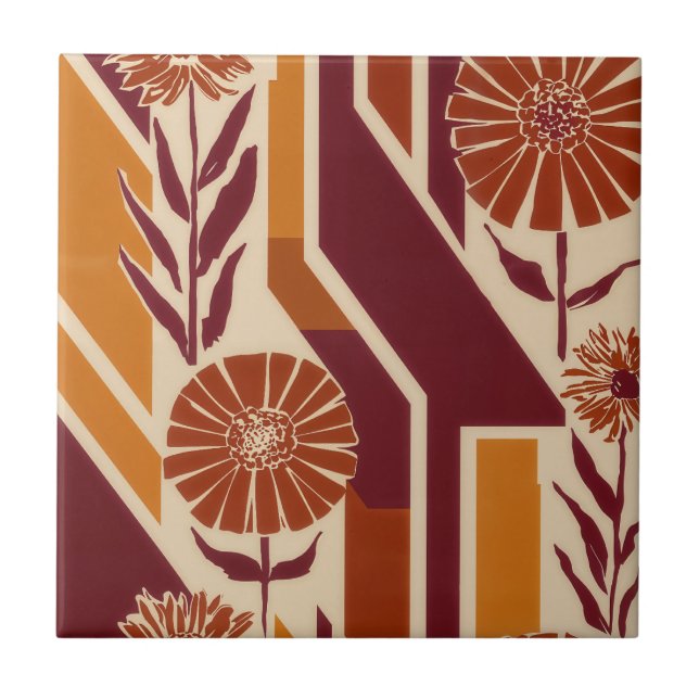 Rustik höstblomma geometriskt mönster (9) kakelplatta (Framsidan)