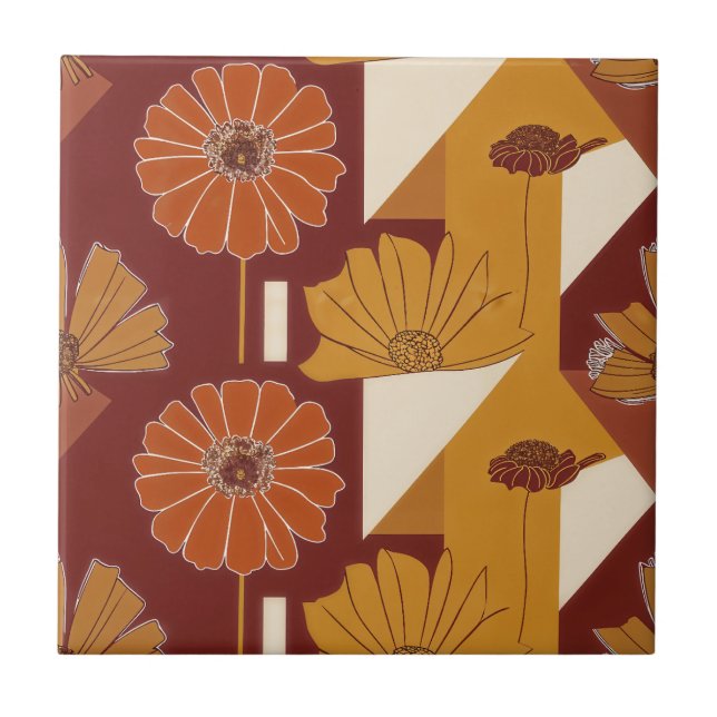 Rustik höstblomma geometriskt mönster kakelplatta (Framsidan)