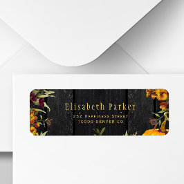 Rustik höstblomma guld typografi returadress etikett
