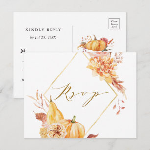 Rustik höstblomma Pumpa Bröllop Guld RSVP Vykort