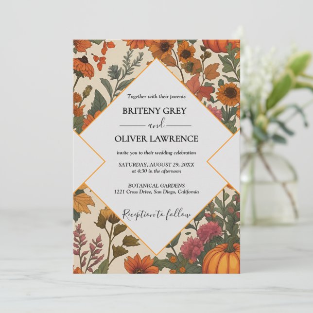 Rustik Höstblomma Pumpa – Höstskörd Ogräsrensning Inbjudningar (Stående Fram)