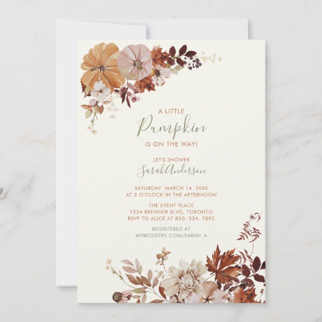 Rustik Höstblomma Pumpa Sage Baby Shower-inbjudan Inbjudningar (Framsida)