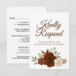 Rustik höstblomma Rost orange rosor Bröllop OSA Kort