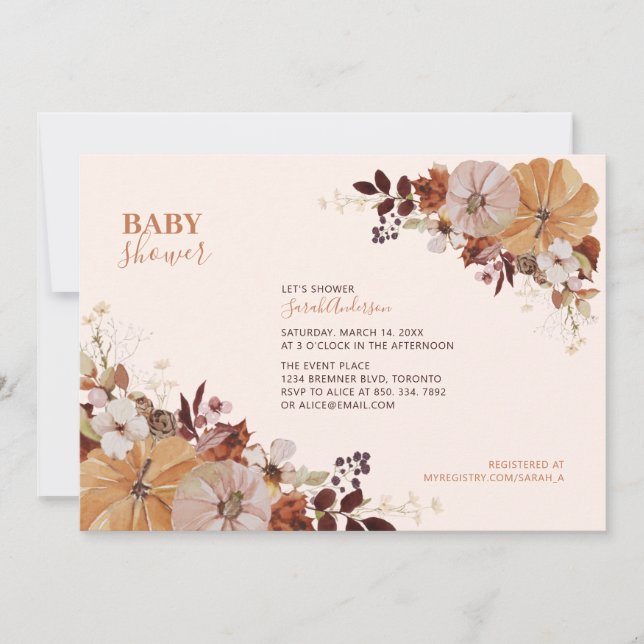 Rustik höstblommig baby shower-inbjudan inbjudningar (Framsida)