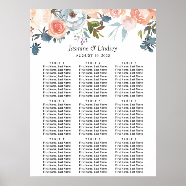 Rustik Höstblommig Bröllopsställningskarta Poster (Framsidan)
