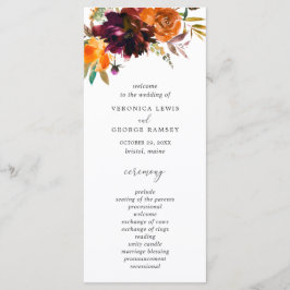 Rustik höstblommig elegant bröllop program