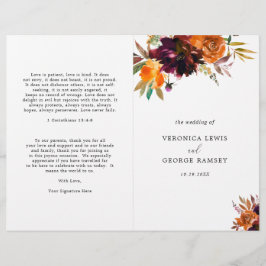 Rustik höstblommig elegant bröllopsprogram