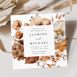 Rustik Höstblommig Ram Fyrkantig Bröllop Inbjudningar