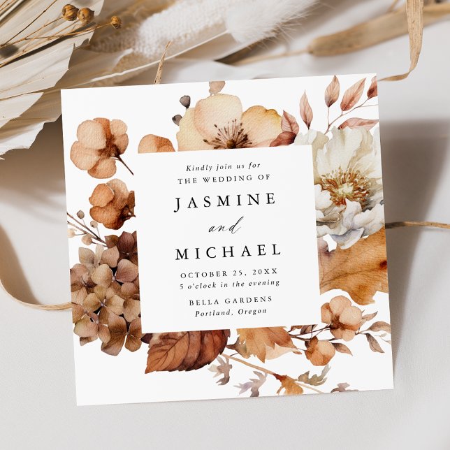 Rustik Höstblommig Ram Fyrkantig Bröllop Inbjudningar (Skapare uppladdad)