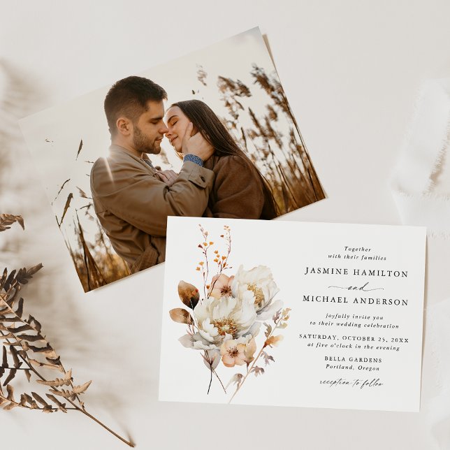 Rustik höstbukett med blommor fotohjälp till bröll inbjudningar (Skapare uppladdad)